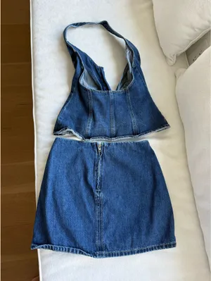 Meshki Dark Blue Denim Skirt Set thumbnail 5