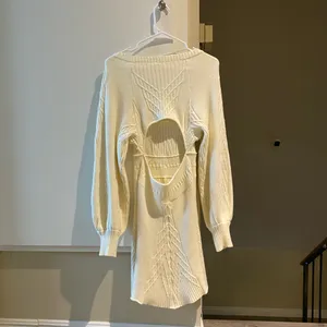 Free people Elegant Cream Knit long sleeve sweater mini Dress, size S thumbnail 4