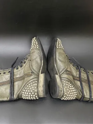 STEVE MADDEN “Tarnney” Dark Olive Green Leather Studded Combat Boots Size 7.5M thumbnail 7