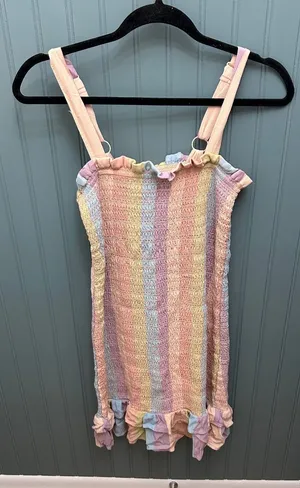 American Eagle Rainbow‎ Pastel Smocked Ruffle Trim Mini Dress - Size S thumbnail 1