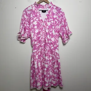 Kourt Women Preppy Mini Dress XL Pink White Floral Spring Easter‎ Lined Cotton thumbnail 2