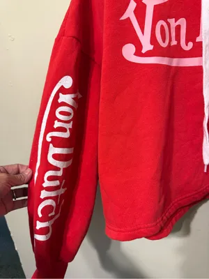 Von Dutch Red Hoodie Sweater with White Logo and Drawstrings M thumbnail 2