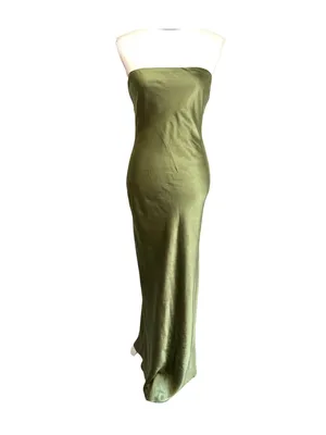 SNDYS Angelina Neck Tie Maxi Dress in Olive XXSmall as-is Womens Satin Long Gown thumbnail 5