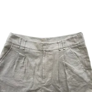 Free People Linen Chelsea Pleated Shorts Oatmeal Size 10 High Rise Tailored thumbnail 3
