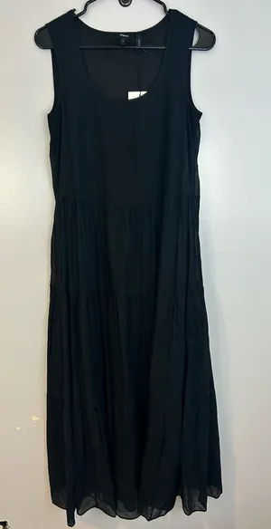 NWT Theory Black Sleevelss Cotton Tiered Boho Maxi Dress Size Small Petite thumbnail 1