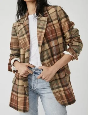 Free People Mari Plaid Vintage Oversize Blazer Jacket Wool Academia Preppy thumbnail 1