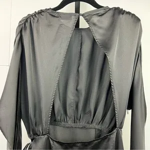 PrettyLittleThing High Slit Wrap Dress Womans 8 Black Satin Open Back Clubwear thumbnail 12