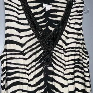 Chico’s Brown & Cream Zebra Sleeveless V Neck Bejeweled Maxi Stretchy Dress L thumbnail 4
