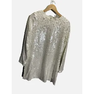 Future Collective Dress Women White Sequin Long‎ Sleeve Mini Party Sparkle XL thumbnail 3