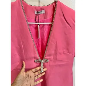 Anthropologie Rumored NWT Women Small Pink Crystal Bow Disco Mini Dress thumbnail 6