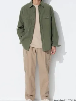 Uniqlo Unisex Jersey Oversized Shirt Jacket in Olive Green Streetwear Size M thumbnail 2