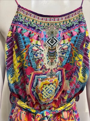 Camilla Pastel Floral Ikat Embroidered Top in Pink, Blue, Purple Size Medium thumbnail 9