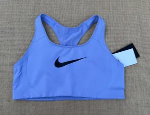 Nike Classic Swoosh Futura Women’s Size L Lilac Ice Sports Bra Unpadded NWT thumbnail 1