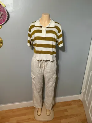 Cyrus Striped Short-Sleeve Polo Top - White & Olive thumbnail 5