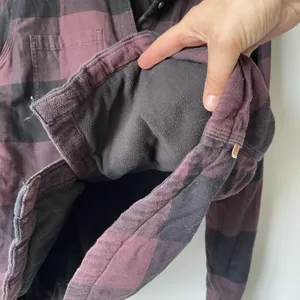 Carhartt Fleece Lined Flannel Button Up Black Maroon Long Sleeve Women's Large thumbnail 9