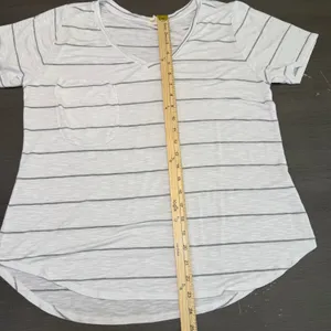 Mote Womens XL Striped V Neck Pocket T-Shirt Casual Short Sleeve Top‎ thumbnail 5