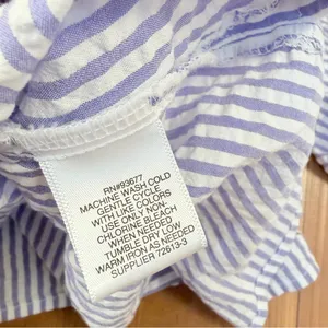 Blue White Striped Seersucker Coastal Blouse Bell Sleeve Scoop Neck Size M/L thumbnail 10