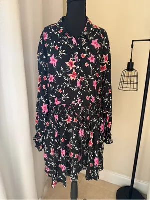 Free People Lighten Up Floral Mini Dress Boho Smocked Long Sleeve Medium thumbnail 2