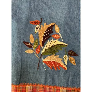 Vintage 90s Keren Hart Fall Autumn Leaf Embroidered Denim Button Down Orange M thumbnail 10