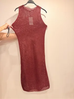 NWT Zara Sleeveless Textured Knit Maxi Beach Resort Dress in Deep Burgundy Sz S thumbnail 5