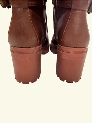 Sam and Libby Brown Double Strap Floral Buckle Chunky Block Heel Boots 9.5M thumbnail 10