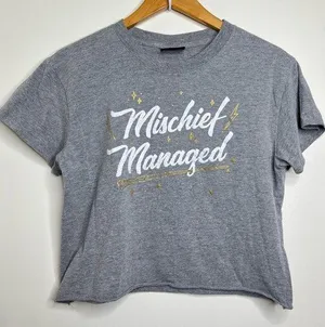 Harry Potter Mischief Managed Cropped T Shirt Juniors XL Gray Raw Hem thumbnail 1