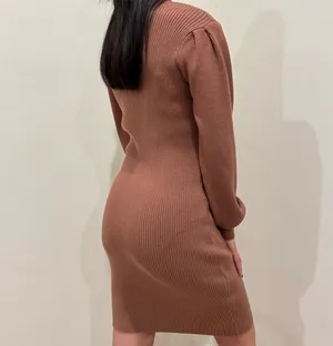 Knit Ribbed Sweater Dress in Cocoa Brown thumbnail 2