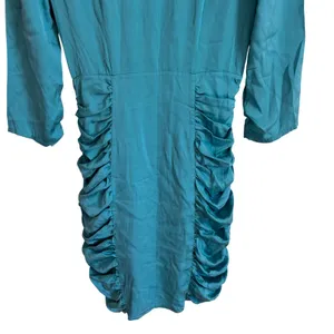 Catherine Malandrino Turquoise Silk Ruched V-Neck Mini Dress Size 8 Teal 3/4 Slv thumbnail 4