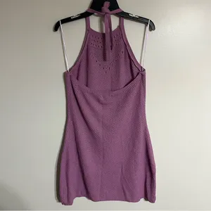 Ultra Flirt Crochet Knit Tie Halter Neck Dress‎ Junior Size XL Pink Purple Color thumbnail 12