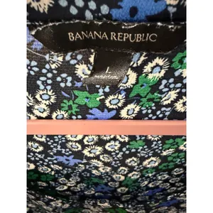 Banana Republic Petite Floral Soft Satin Perfect Tunic Top Blue Green Large‎ L thumbnail 5