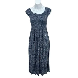 Urban Outfitters Kimchi Blue Picnic Blue Floral Smocked Midi Dress size S thumbnail 6