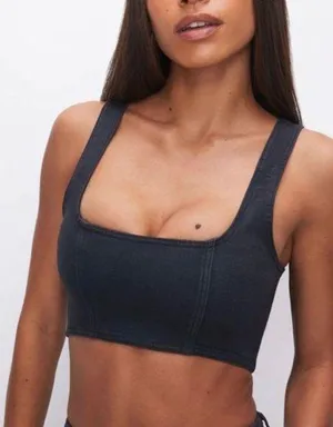 Good American Black Compression Denim Sports Bra thumbnail 1