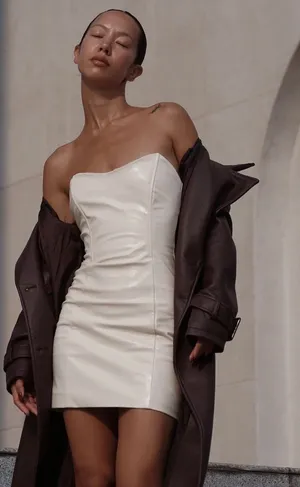 Meshki Strapless Leather Mini Dress thumbnail 1