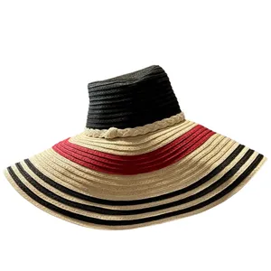 Lauren Ralph Lauren Large Black, Red, and Cream Striped Straw Hat thumbnail 3
