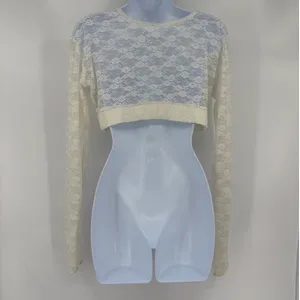 Y2K Sheer Lace Crop Top Sz XL Cream Festival Coquette Long Sleeve Fairy Grunge thumbnail 5
