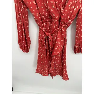 Lauren Conrad Dress Women XXL Red Microfloral Faux Wrap Knee Length‎ Satin Fall thumbnail 3