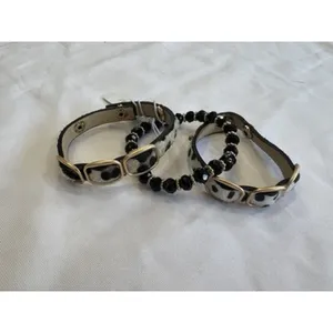 Viv & Lou Animal Print Snap Bracelet Stack 3pc Calf Hair Bead Bracelet Set NEW thumbnail 4