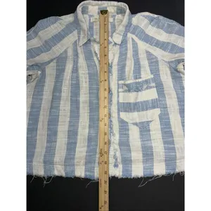 We the Free Classic Boho‎ Beach Gauze Cropped Fringe Striped Button Blouse Small thumbnail 12