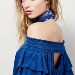 Free People OB474685 “Santorini” Off the Shoulder Sapphire Blue Top Size M thumbnail 4