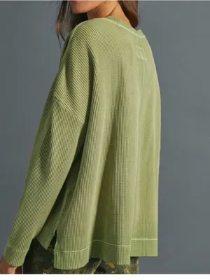 Anthropologie Pilcro Women’s Moira V-Neck Waffle Knit Thermal Top Shirt Size S thumbnail 2