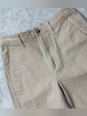 Madewell Emmett Wide-Leg Crop Pants Herringbone Stripe Cream Beige M thumbnail 2