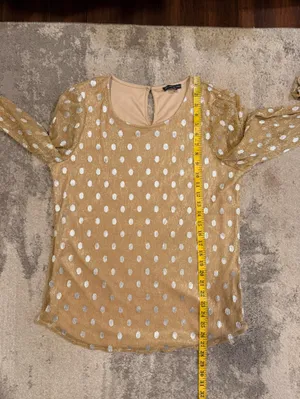Adrianna Papell Gold Polka Dot Long-Sleeve Blouse thumbnail 6