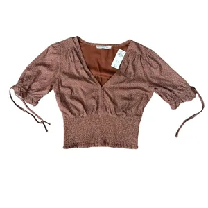 Abercrombie & Fitch Brown Polka Dot Tie Sleeve Smocked Waist Top size S NEW Tags thumbnail 12