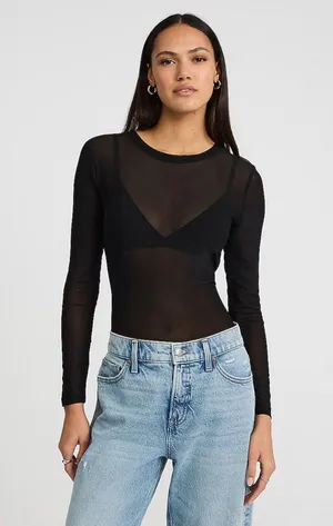 Black Sheer Full Sleeve Top Size XS thumbnail 1