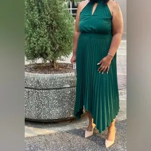 ✨Women Midi Dresses Green Sleeveless Halter Irregular High Waist Sz L Sundress✨ thumbnail 10