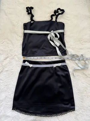 REVOLVE Satin Bow Lace Two-Piece Mini Skirt Set XS - Navy & White thumbnail 3