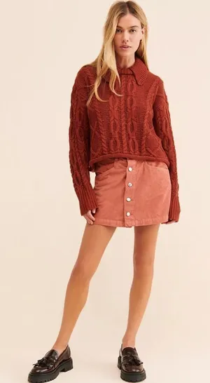 FREE PEOPLE‎ Ray Button Front Corduroy Mini Skirt Rust Pink Fall Size 10 New thumbnail 1