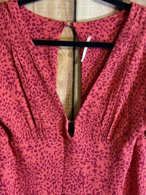 Free People Looking For Love Midi Dress Flame Combo V Neck Keyhole Back 8 thumbnail 6
