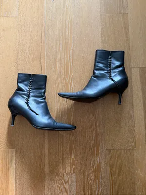 Casadei Black Pointed Toe Stiletto Ankle Boot with Grommet Lace Detail used thumbnail 3