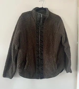 Abercrombie Olive Green Sherpa Teddy Fleece Jacket Large Full Zip Travel Casual thumbnail 1